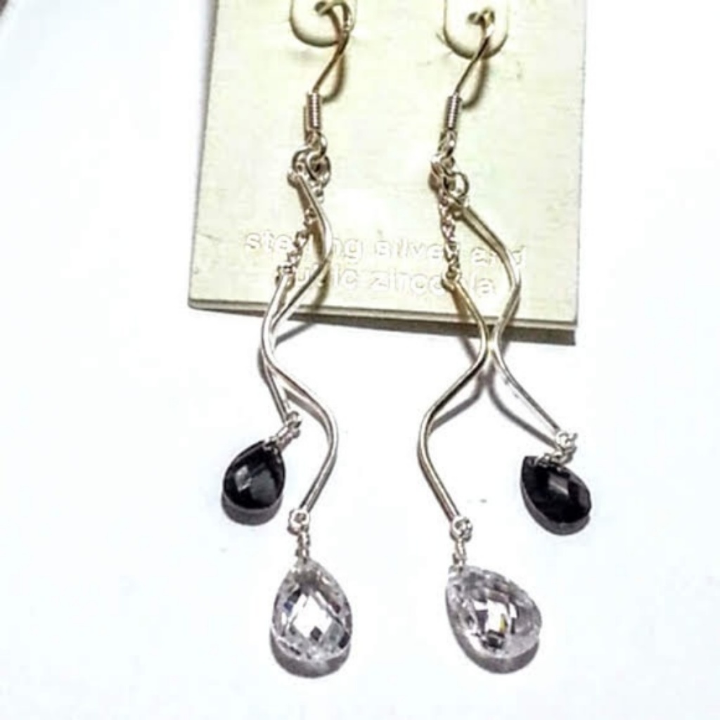 Lord Taylor Clear Black Pear Cz Sterling Dangle Earrings Nwt 3 40$